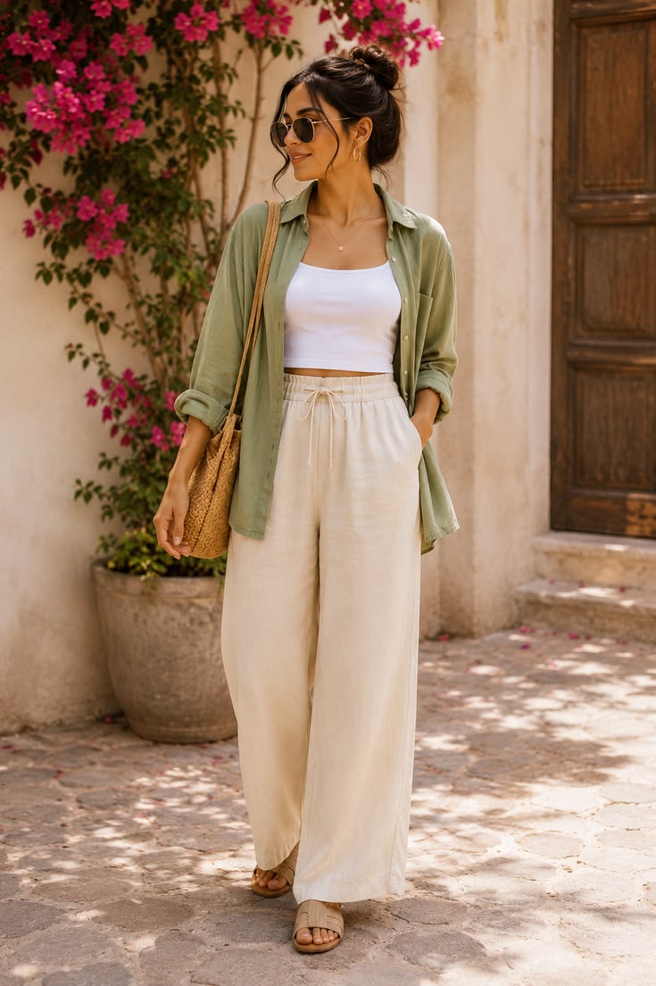 PANTALON LARGE EN LIN