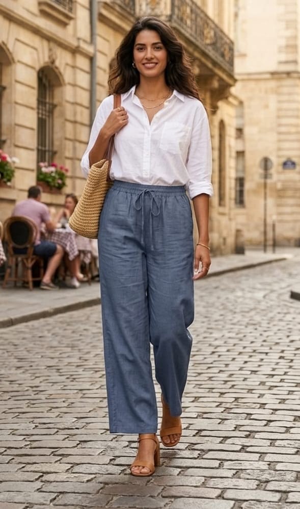 PANTALON LARGE EN LIN
